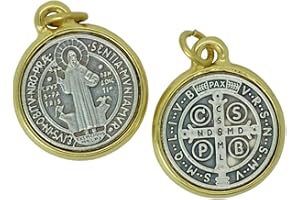 Junker Kirchenbedarf Médaille Benoît - Pendentif médaillon St Benoît avec œillet de Suspension - Bord doré - Diamètre : 2 cm
