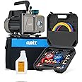 Orion Motor Tech AC Vacuum Pump and Gauge Set, 1/4 hp 3.5 cfm Vacuum Pump Manifold Gauge Kit with 3 Hoses Adapters & Accessories for R134a R12 R22 R502, A/C Vacuum Pump Kit for Auto HVAC Systems