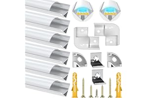 ‎CHESBUNG Chesbung LED Aluminium Profil für Led Streifen/Stripes/Strip, 6X1m V Form Aluprofil Eckprofil Alu Profile, Leiste Kanal Diffusor with Milchig Weißer Abdeckung, Montageclips und 45 Grad Eckverbindern