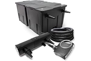 Wiltec Kit complet: CBF-350B Filtre de bassin jusqu'à 60000 L Biologique, NEO10000 SuperECO pompe de filtration 10000l/h 80W, CUV-236 lampe uv UVC Clarificateur avec 36W, 25m Tuyau 25 mm