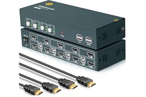 GREATHTEK KVM HDMI 2 Écrans 4 Ports USB2.0, 4K@60Hz, KVM Switch, HDCP 2.2, HDMI 2.0, Commutateurs KVM Hotkey Switch, Plug et Play, Switch KVM HDMI avec 8 HDMI et 4 USB Câbles