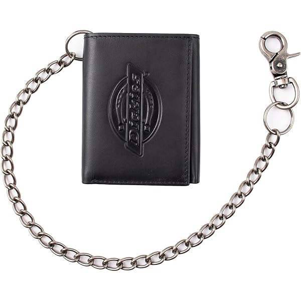 Mens Gothic Cross Clasp Leather Wallet with Antique Biker Chain