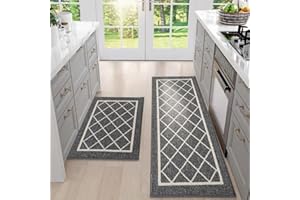 BEQHAUSE-Kitchen-Rugs-Non-Slip-Kitchen-Mats-for-Floor Machine Washable Kitchen Rugs 2 Pieces Grey Kitchen Runner Carpet with TPR Backing, Rolled Packaging, 50X76cm+50X122cm