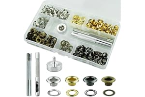 HXMJIED 120 Sets Grommet Tool Kit, 6mm Eyelet Punch Kit Grommet Set with Hole Punch Tool, Fastened Tool and Metal Base, Eyelets for Fabric Leather Clothes Canvas Hole Punches (Silver/Green Bronze/Gold/Grey)