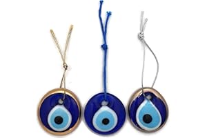 Mystic Jewels - 3 occhi di vetro da appendere, contro il malocchio, blu e bianco in 3 colori, colore blu classico, contorno oro e argento, rotondi