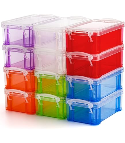 Really Useful Opbergdozen - Set Van 16 Stuks 0,14 Liter, Transparant & Kleurrijk, Super Sterke Stapelbare Opbergboxen