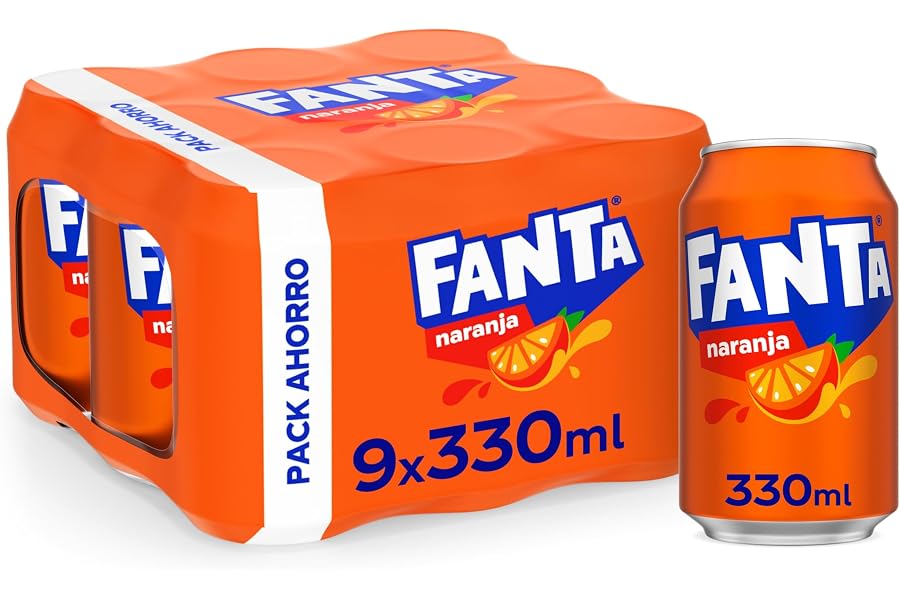 Fanta Naranja, Refresco de Naranja Elaborado a partir de Zumo, Bajo en Calorías - Pack 9 latas 330 ml