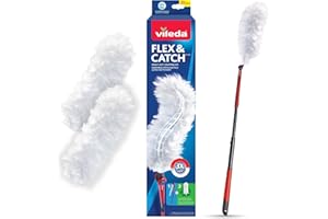Vileda Flex & Catch - Kit per spolverare resistente con 3 ricariche usa e getta, manico estensibile da 9,6 m con gancio per spolverare permanente, intrappola 3 volte più polvere rispetto ai piumini