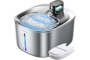 FEELNEEDY Cat Water Fountain Battery Operated, 4L/135fl oz Stainless Steel Pet Water Fountain for Cats Dogs with Motion Sensor, Wireless Ultra Quiet Cat Drinking Fountain with 2 Filters (YPD-C004S)