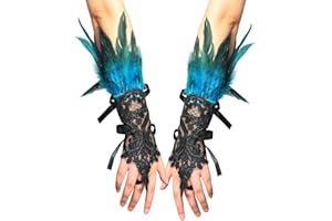 CAMDOM Steampunk - Guantes de plumas estilo vintage con cadena de brazo sin dedos