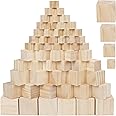 Belle Vous 100 Pack Wooden Cubes - 4 Assorted Size Natural Unfinished Pine Wood Square Blocks - DIY Arts & Crafts, Puzzle Making, Educational Alphabet & Number Building Blocks, Stamps & Gifts