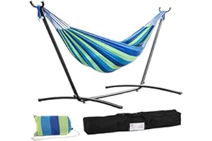 BESTOFFICE Soporte doble para hamaca portátil, soporte de acero resistente para patio al aire libre o interior (azul)