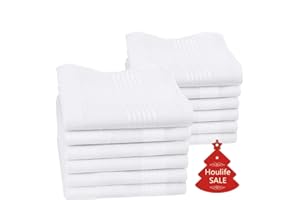 HOULIFE Homme Mouchoir en 100% Coton 40 * 40cm Blanc Rayé pour Mariage Carré de Poche pour Mariage Soirée Business Lot de 6 ou 12 Pièces