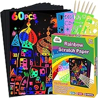 ZMLM Scratch Paper Art Set: 60Pcs Magic Drawing Art Craft Kid Black Scratch off Paper Supply Kit Toddler Preschool Learning B
