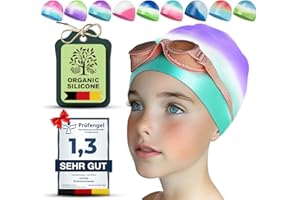 Juclise Swimming Caps for Kids，Girls and Boys, Stretchy 100% Silicone Swim Caps, Waterproof Swimming Hat，Comfortable Bathing Caps Fit for Teens/Children Long and Short Hair, pool caps, 1&2 pack