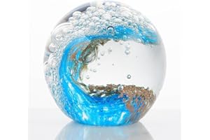 Eachave Briefbeschwerer Glaskugel, Handgefertigte Glasfiguren Kugel Ozeanwellen, Wohnkultur Sammelobjekt, Aquarium Dekor, Büro Dekor für Ozeanliebhaber