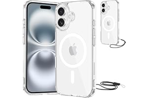 NEW'C Magnétique Coque pour iPhone 16 (6,1 Pouces), Compatible avec MagSafe Antichoc Ultime avec Cordon – Magnétisme Puissant et Protection Militaire - Etui Fine - Transparent
