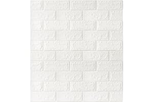 Trafagala 10pcs White Brick Wallpaper Wall Panels 70×77cm Brick Effect Wallpaper Self Adhesive DIY Wall Stickers Waterproof PE Foam Panel Wall Tiles for Bedroom Kitchen Living Room Bathroom Home
