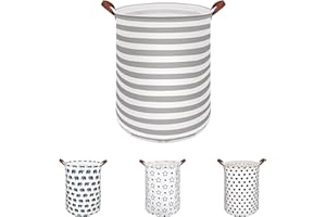 Enloffi Cesta Ropa Sucia 65L Grande Cesto de la Ropa Sucia Portátil Cestos para la Colada con Asas Impermeable Cestas de Lavandería para Ropa Cesta de Almacenamiento para Dormitorio, Raya Gris