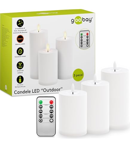 Candele LED Con Timer E Telecomando – 3 Pezzi Tremolanti Per Esterni E Interni (Batterie Non Incluse)