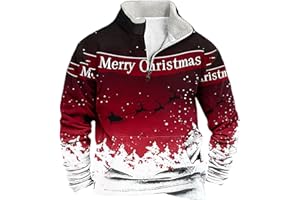JHEBECNEKS Mens Christmas Jumper 1/4 Zip Ugly Xmas Sweatshirt Novelty Reindeer Snowflakes Printed Jumpers Rude Long Sleeve Fleece Top Funny Festive Holiday Xmas Pullover Fancy Dress Costume for Adults