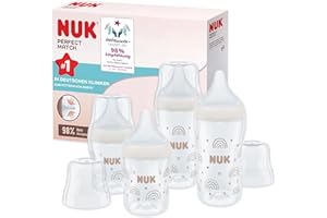 NUK Perfect Match Babyflaschenset | Ab 3 Monate | Passt sich dem Baby an | Temperature Control | Anti-Colic | 150 ml und 260 ml | BPA-frei | Silikontrinksauger | Regenbogen | 4 Stück