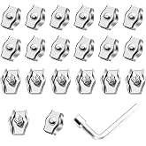20 x Cable Clamps M3 Stainless Steel 304 for 3mm Cable | Steel Cable Clip, Ideal for Clothesline, Awning, Steel Rope, Include