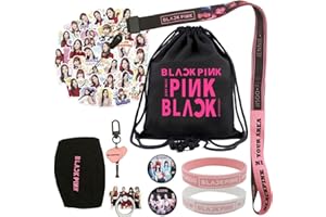 SOSAYI Ensemble cadeau Blackpink pour Blink - 1 sac à cordon/ 40 autocollants/ 2 bracelets/ 2 épinglettes/ 1 masque facial/ 1 lanière/ 1 porte-anneau de téléphone/ 1 porte-clés