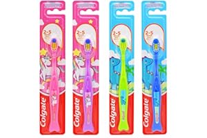 BIGHART 2 Colgate Kids Extra Soft Bristles Toothbrushes for 2-5 Years, Unicorn - Dinosaur | Toddler Children's Dental Care Small Head Toothbrush Designed for Tiny Mouths