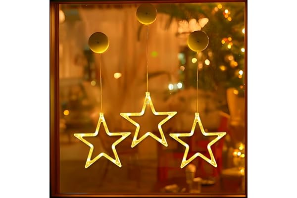 Anmossi LED Stjärnor Julbelysning,3 Stycken Juldekoration,10 LED Ljusgardiner,Batteridriven,Varm Vit,LED Stjärnor Juldekoration Fönster för Inomhus och Utomhus Julfönster Balkong Fest Bröllop