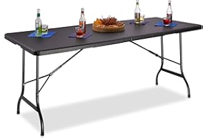Relaxdays Table de jardin pliable BASTIAN optique rotin grande table pliante poignées camping pique-nique HxlxP: 72 x 178 x 74 cm, noir
