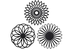 CREATESTAR - Juego de 3 salvamanteles de silicona multiusos con diseño de flores, aislantes, flexibles, antideslizantes, color negro