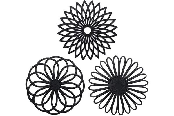 Createstar Lot de 3 Dessous de Plat en Silicone Multi-usages en Forme de Fleurs isolées Souples et durables antidérapants Noir
