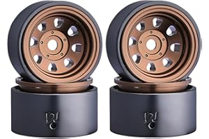 DJCRAWLER 1.0 Deep Dish Bead Lock Metal Wheels Positive Offset 2.7mm 8 Spokes Wheels for TRX4M SCX24 Bronco C10 JLU Deadbolt 1/18 1/24 RC Crawler Car Upgrade Wheel, Come with Adapter for TRX4M(Bronze)