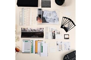 YUXIANLB 94 PCS Scrapbooking Kit Film Scrapbook Paper Packs Vintage Scrapbooking Supplies Collection Washi Stickers Waterproof Tape Stickers for Journaling Planners Aesthetic DIY Art Crafts Collage Album