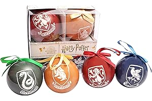 Ciao Set di 4 palline da decoupage per albero di Natale di Harry Potter Hogwarts Houses (Ø8 cm), con licenza ufficiale Wizarding World, in confezione regalo, multicolore