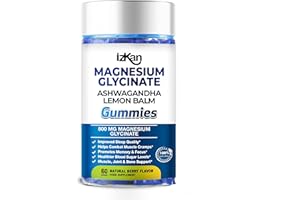 IZKAN Magnesium Glycinate Gummies 800mg - Sugar Free Magnesium Supplement with Ashwagandha, Lemon Balm Extract & CoQ10 for Sleep, Stress & Muscle Relief & Nerve Health - 60 Gummies (Blueberry Flavor) (1)