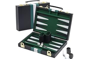 YUJUVI Backgammon Set legno Valigetta Backgammon da 11 pollici con Accessori Complet con Custodia in Pelle di Alta Qualità Set Portatile da Viaggio (11pollici, nero)