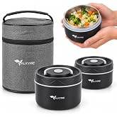 Valkyrie 2 Katlı Taraftar 304 Paslanmaz &Ccedil;elik Yemek Termosu 420+550 ml Isı Yalıtımlı &Ccedil;antalı Siyah