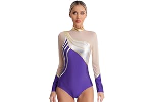 Nyeemya Maillot de Danza Ballet Gimnasia Leotardo manga larga Body para Mujer Clásico Brillante Mono Patinaje Artístico Traje Deportivo Ropa de Baile