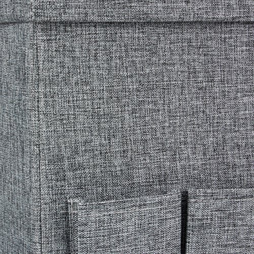 Relaxdays Faltbarer Sitzhocker 38 x 38 x 38 cm stabiler Sitzcube mit 3 Seitentaschen Sitzwürfel aus Leinen Sitzbank als Aufbewahrungsbox mit Stauraum und Deckel zum Abnehmen für Wohnraum, grau - 4