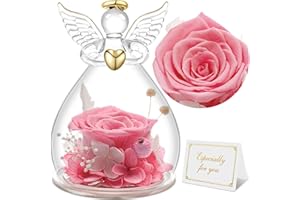 Sunia Rose Eternelle Cadeau Fete des Grand Mere,Cadeau Femme,Fleur Eternelle avec Ange Figurine,Cadeaux pour Grand Meres,Cadeau Anniversaire Femme,Cadeau Mamie/Maman,Fête des Grands Mères,Vraie Rose