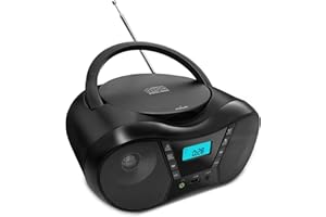 CTDZLED Tragbarer CD-Player Boombox mit FM-Radio, Bluetooth-Lautsprecher, AC/Batteriebetrieben, unterstützt CD/CD-R/RW/USB/BT/AUX, LCD-Display, Kopfhöreranschluss, Geschenke für Eltern (Schwarz)