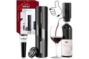 QSMYUYE Apribottiglie Elettrico Set Cavatappi Elettrico 4 in 1 con Apribottiglie Elettriche di Ricarica, Aeratore di Vino Elettrico, Tagliacapsule e Tappo Vino Sottovuoto, per Gli Amanti del Vino