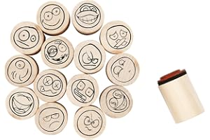 Stämpelset Smiley, 15 stycken sorterade Ø 2 cm, trästämpel motivstämpel