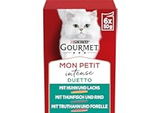 Gourmet PURINA GOURMET Mon Petit Duetto Intense Katzenfutter nass, Sorten-Mix mit Fisch, 8er Pack (8 x 6 Beutel à 50g)