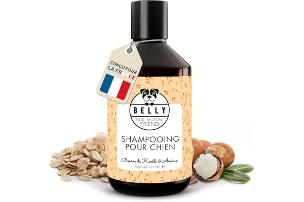 Belly® Shampoing Chien Anti Démangeaison -250ml- pH Équilibré, sans Parabène ni Silicone, Convient au Chiot - Shampoing Chien Peau Sensible & Anti Odeur - Dog Shampoo - Parfum Doux à l'Avoine Dorée
