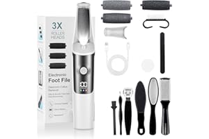 PKBD Pedicure Elettrico Professionale Piedi,Strumenti per la cura dei Piedi e Kit di Accessori,3 Velocità,Impermeabile,Super Lunga Durata Della Batteria,Lima Elettrica per Piedi Esfoliante,Bianco