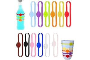 JPESYGFDK 12 Stück Glasmarkierer, Glasmarkierer Silikon, Silikonmarkerstreifen, Glasmarkierer Wiederverwendbare Weinglas-Identifikationsmarker, Für Party, Bier, Cocktail, Champagner, Getränke(12-Farben)