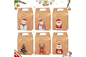 Gavbulie Geschenktüten Weihnachten, 24 Stück Weihnachtstüten, mit Griff, Papiertüten Geschenke Deko, zum Befüllen und Plätzchentüten, Kekstüten